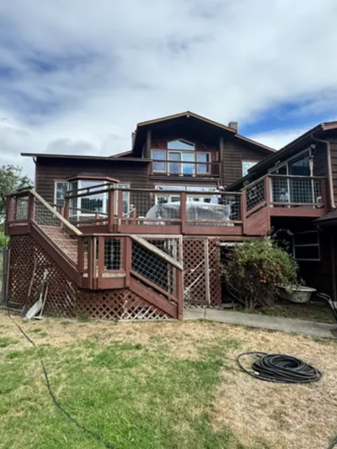 Before and after full wood deck staining and refinishing project in Roseburg, OR